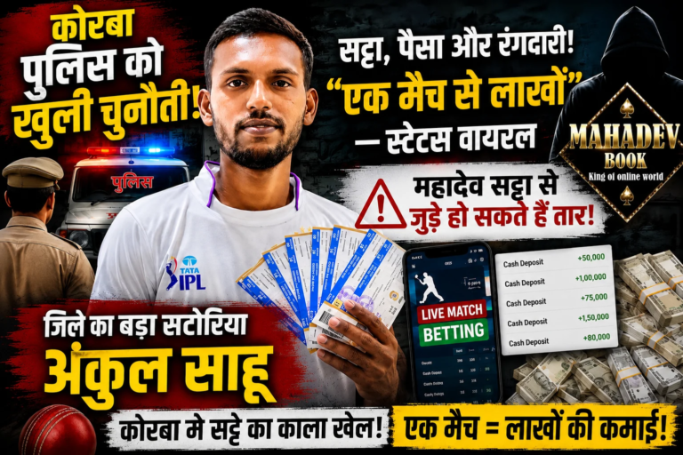 कोरबा में “महादेव सट्टा” का नेटवर्क? पुलिस को खुली चुनौती! पत्रकारिता जगत को गाली, सट्टा, पैसा और रंगदारी! एक मैच से लाखों” — स्टेटस वायरल __महादेव सट्टा से जुड़े हो सकते हैं तार, “ जिले का बड़ा सटोरिया अंकुल साहू ?