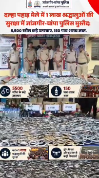 दल्हा पहाड़ मेले में 1 लाख श्रद्धालुओं की सुरक्षा में जांजगीर-चांपा पुलिस मुस्तैद: 5,500 स्टील कड़े उतरवाए, 150 पाव शराब जब्त 🚨