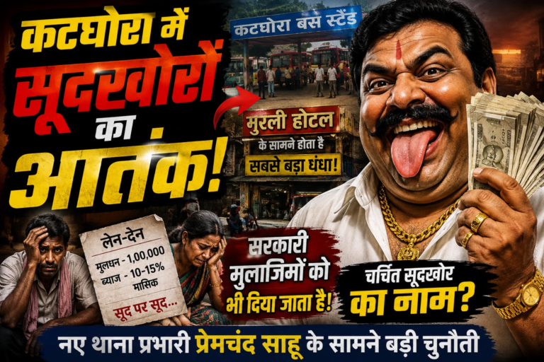 कटघोरा में सूदखोरी का कथित आतंक! 10-15% मासिक ब्याज का खुला खेल, बस स्टैंड में मुरली होटल के सामने कारोबार की चर्चा—नए थाना प्रभारी प्रेमचंद साहू के सामने बड़ी चुनौती
