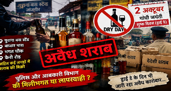 2 अक्टूबर को ड्राई डे पर कोतवाली के ठीक सामने पुराने बस स्टैंड से लेकर बाजार पारा और केरा रोड तक शराब की खुलेआम अवैध बिक्री, जिम्मेदारों की कार्यप्रणाली पर उठे सवाल